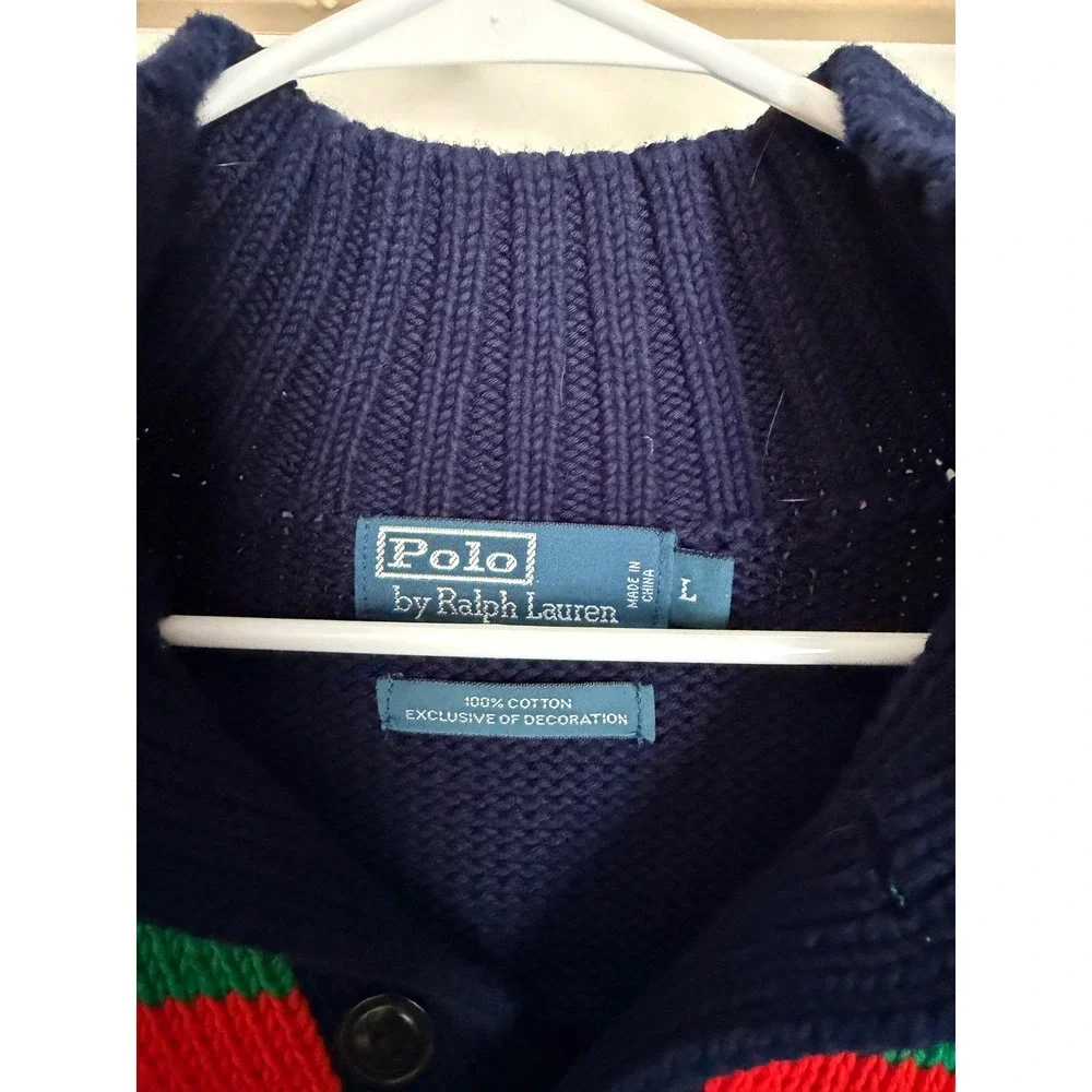 Polo Ralph Lauren Mens Colorblock Stripe Mock Neck Cotton Knit Sweater Navy L